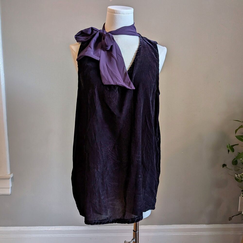 Vintage Y2K Cha Cha Vente Purple Velvet Top Neck Tie Chiffon Whimsygoth Size L
